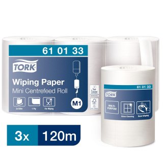 Tork 610133 Bobine de Papier d&rsquo;Essuyage  Dvidage Central blanc M1, essuyage mains et surfaces, 3 x 120 m